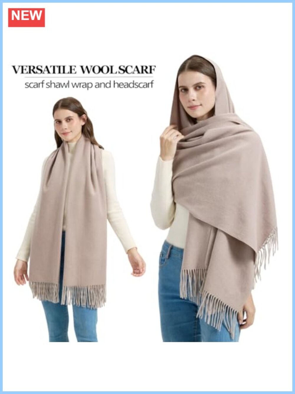 Wool Blend Thick Warm Pashmina Shawl Scarf for Evening Dresses - Picture 3 of 6